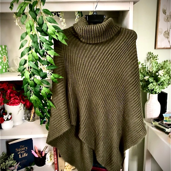 Express Olive Ribbed Poncho Sweater - Picture 1 of 5